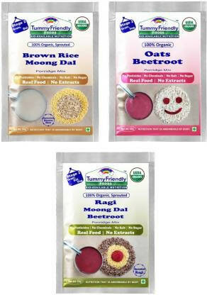 TummyFriendly Foods Stage2 Sprouted Porridge Mixes Trial Combo for 6 Months - Sprouted Ragi & Brown Rice, Oats, Dal & Vegetable -  USA, Australia, Canada 