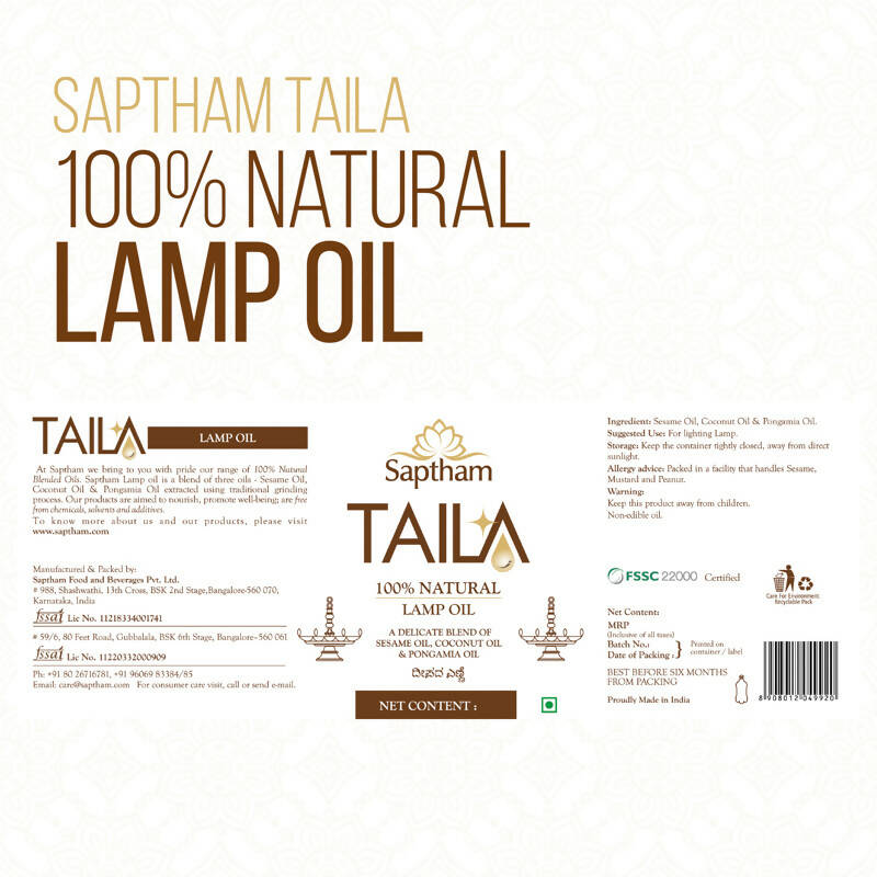 Saptham Taila 100% Natural Lamp Oil