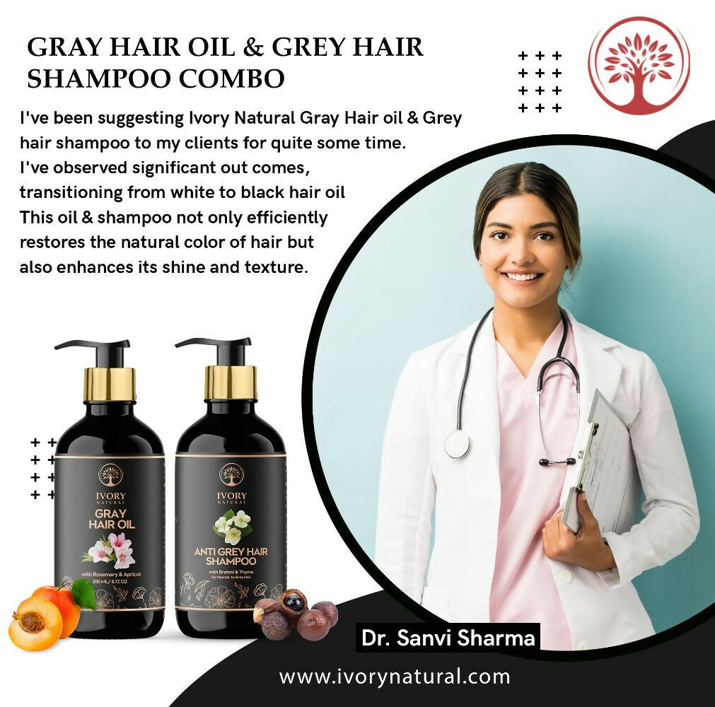 Ivory Natural Grey Combo For Hair - Natural Solution For Greys, Restore Natural Black And Shine Of Hair