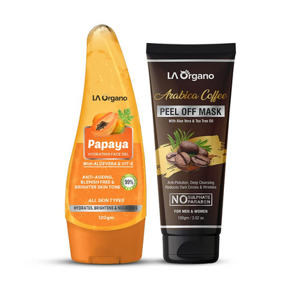 LA Organo Papaya Hydrating Face Gel with Alovera & Vit-E & Arabica Coffee Peel Off Mask Combo