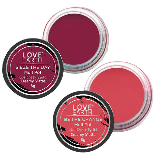 Love Earth Lip Tint & Cheek Tint Multipot Combo (Rose Pink & Raspberry Pink) - BUDNE