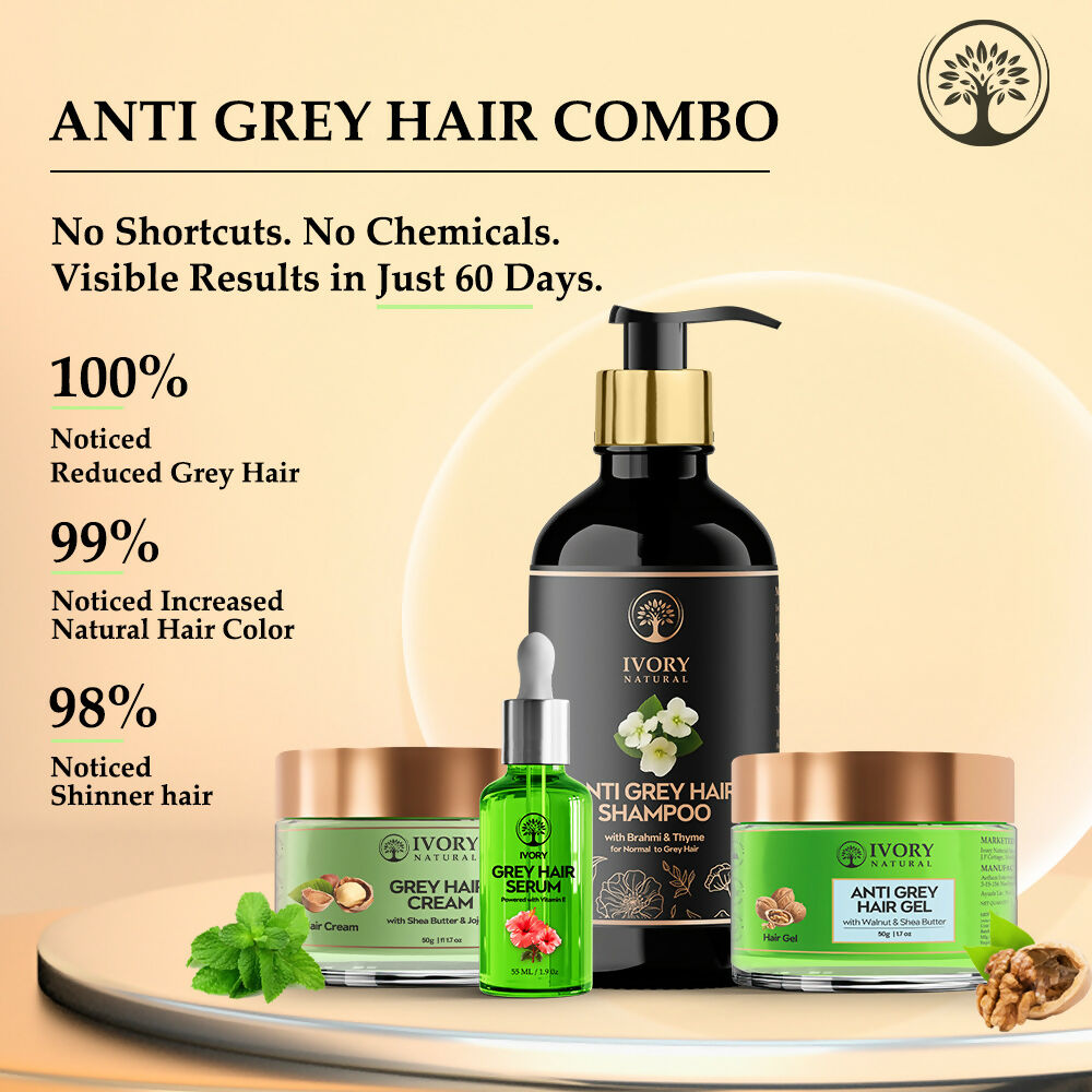 Ivory Natural Grey Hair Advanced Combo (Serum, Shampoo, Cream & Gel) For Both Men & Women