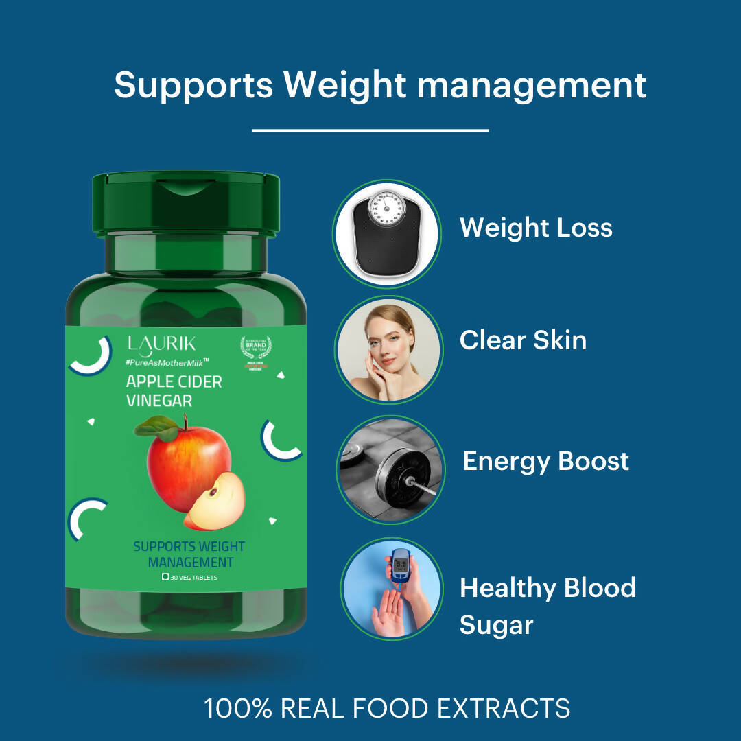 Laurik Organics Apple Cider Vinegar 500Mg Supplement Tablets For Weight Loss, Boost Energy