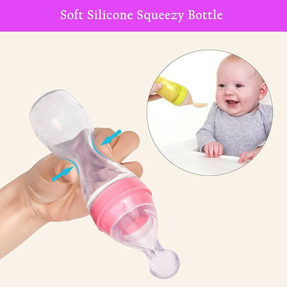 Safe-O-Kid Easy Squeezy Silicone Food Feeder Spoon (Soft Tip) Bottle- Pink- 90mL