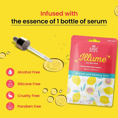 Chicnutrix Illume Face Sheet Mask Infused With Lemon Essence Rich In Vitamin C Radiant and Glowing Skin