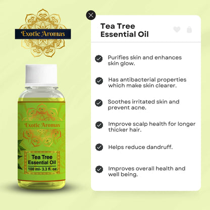 Exotic Aromas Tea Tree Essential Oil for Skin, Hair, Face, Acne Care