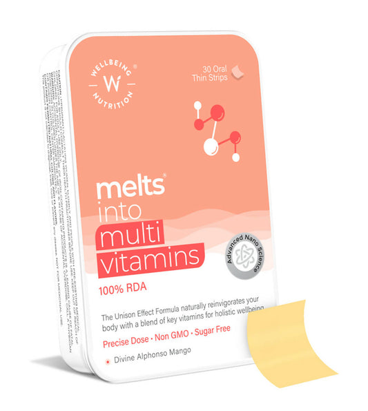 Wellbeing Nutrition Melts Into Multivitamins Oral Strips-Divine Alphonso Mango Flavor - BUDEN