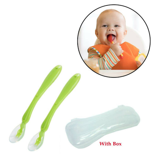Safe-O-Kid Soft Silicone Tip Spoons Set Box (2 Spoons), Blue & Green -  USA, Australia, Canada 