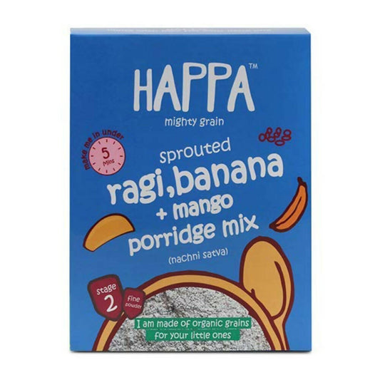 Happa Organic Baby Food Sprouted Ragi + Mango + Banana Porridge Mix -  USA, Australia, Canada 