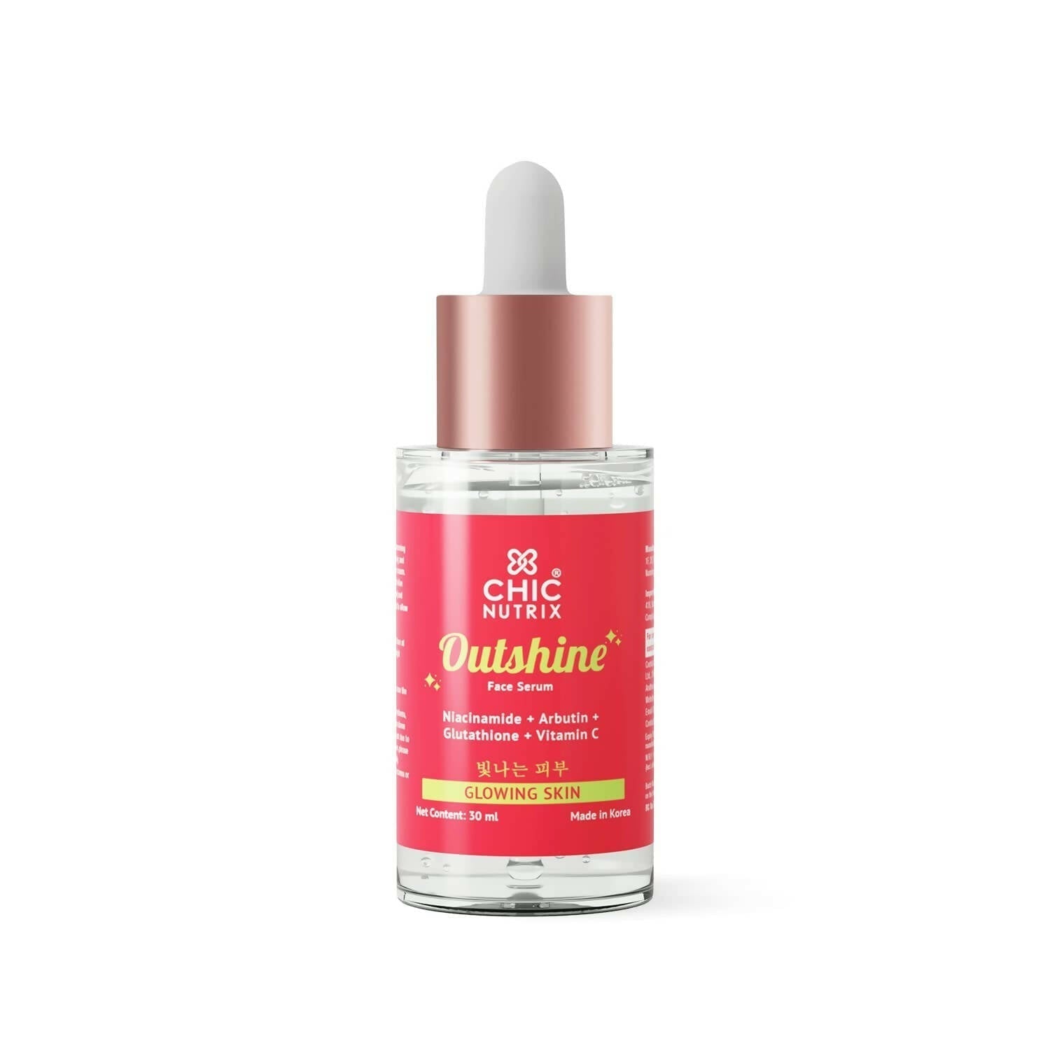 Chicnutrix Outshine Face Serum - Niacinamide + Vitamin C + Glutathione + Arbutin - Glowing Skin - BUDNE