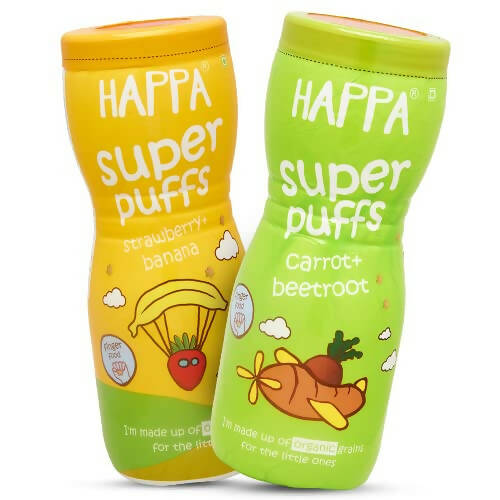 Happa Organic Multigrain Strawberry Banana & Carrot Beetroot Melts Super Puffs Combo (8 Months+) -  USA, Australia, Canada 