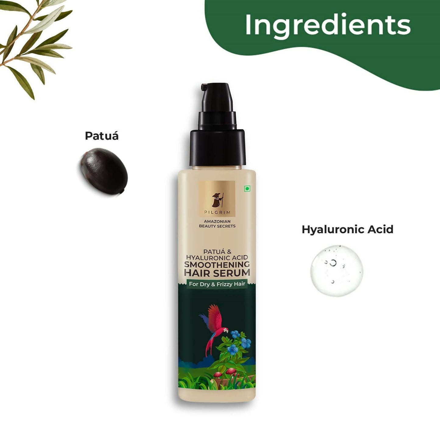 Pilgrim Amazonian Patu?? & Hyaluronic Acid Smoothening Hair Serum For Dry & Frizzy Hair, For Hair Smoothening