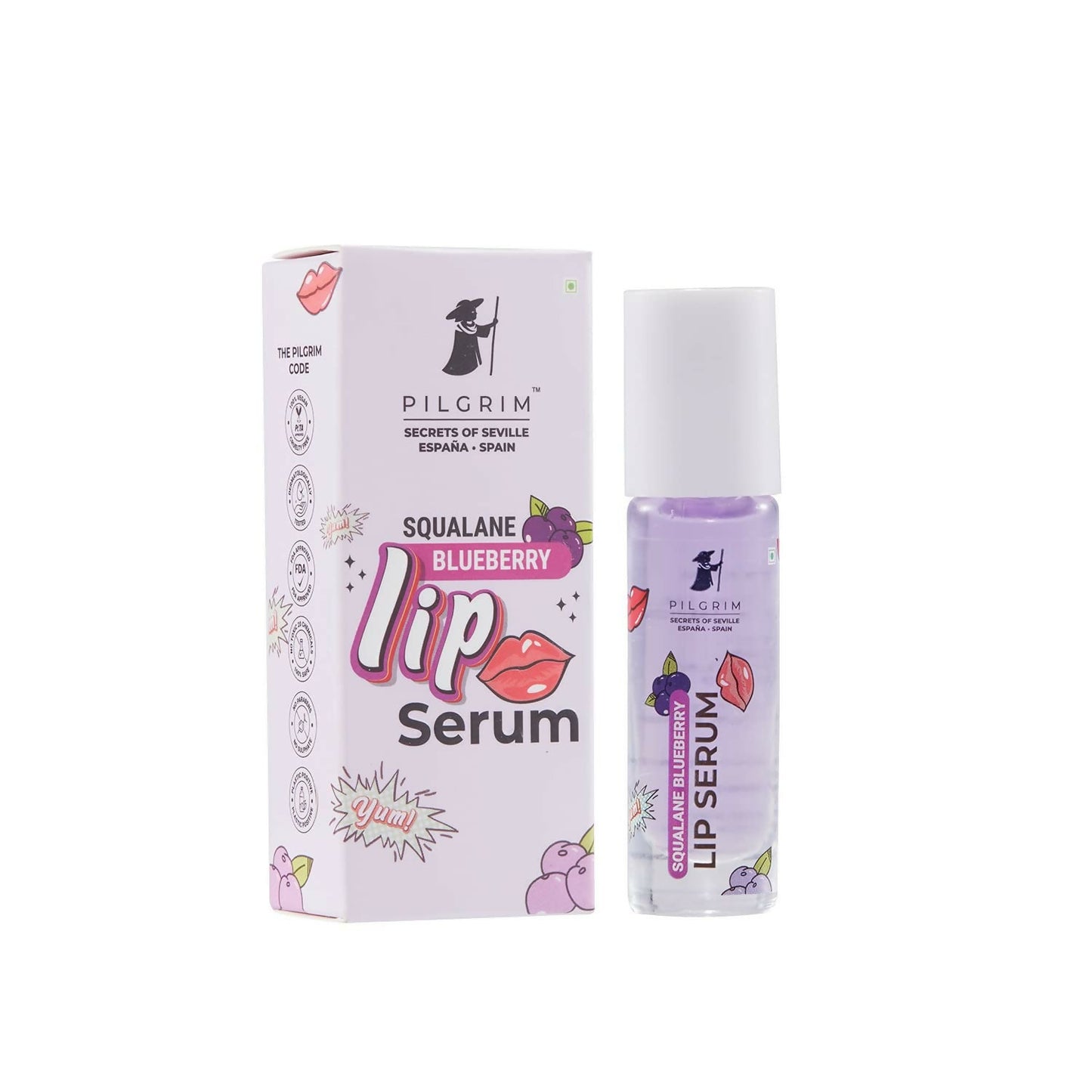 Pilgrim Spanish Lip Serum (Blueberry) with Roll-on For Visibly Plump Lips, Hydrating Lip Serum For Dark Lips