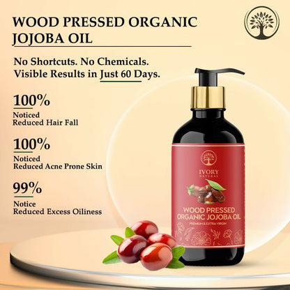 Ivory Natural Wood Pressed Organic Jojoba Oil Premium & Extra Virgin For Smooth Dry Skin, Avoid Flakiness, & Improve Skin Elasticity