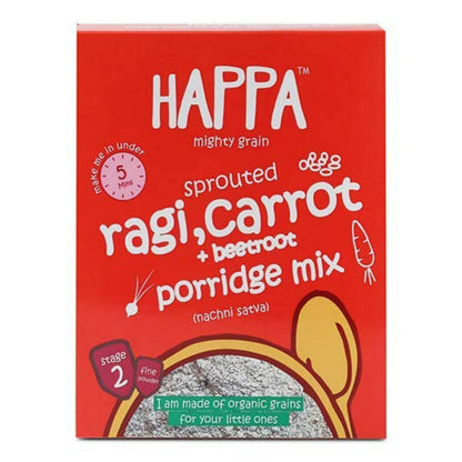Happa Organic Baby Food Sprouted Ragi, Carrot & Beetroot Porridge Mix-Stage 2 -  USA, Australia, Canada 