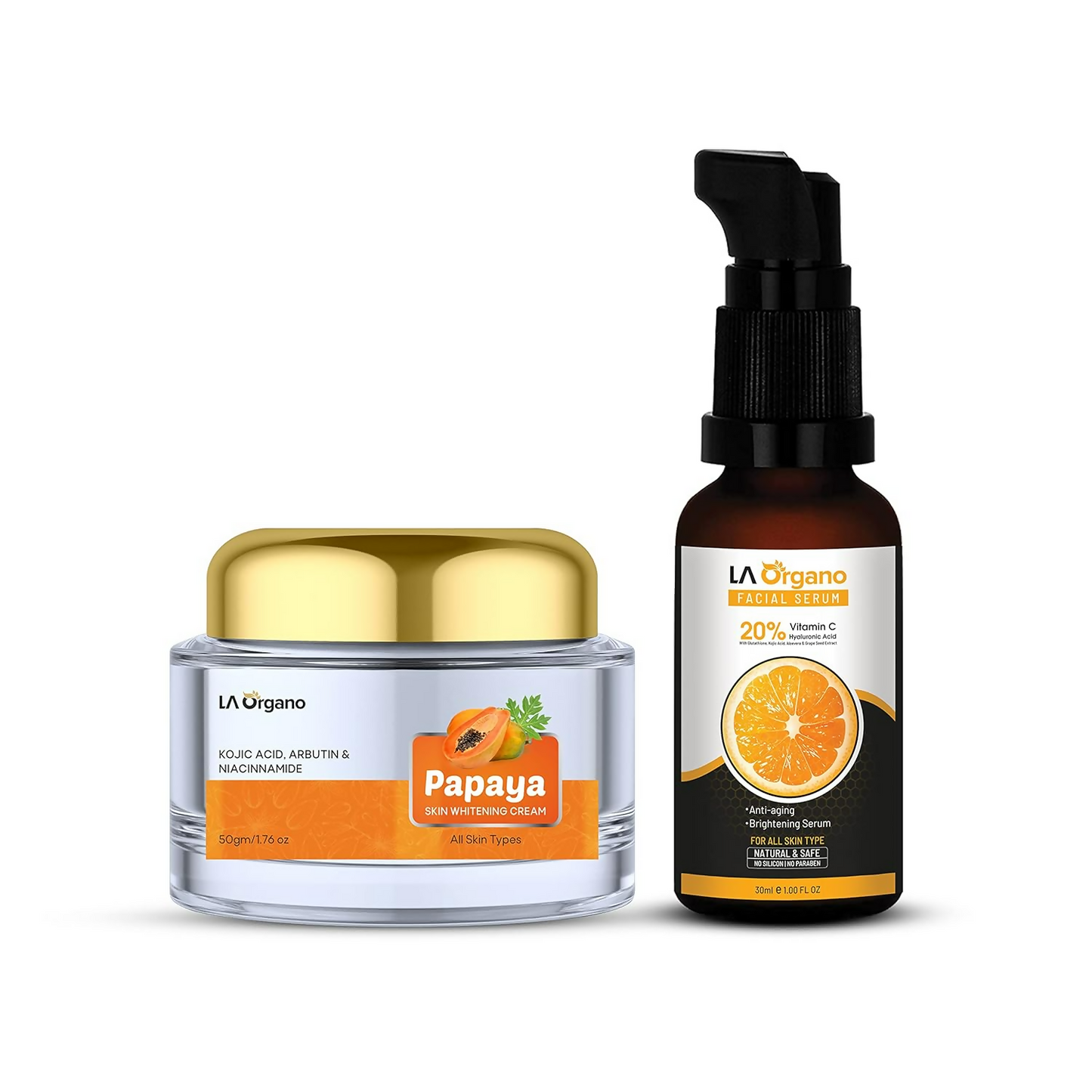 LA Organo Vitamin C Serum & Papaya Skin Whitening Cream Combo