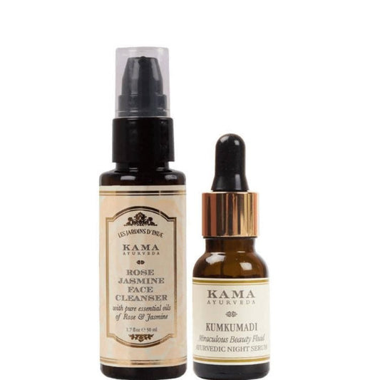 Kama Ayurveda Kumkumadi Night Serum And Rose Jasmine Face Cleanser Combo - BUDNE