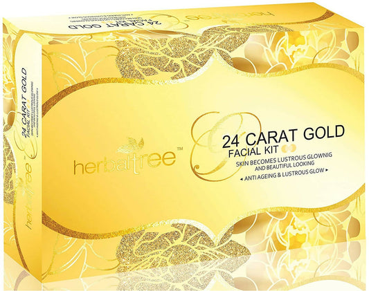 Herbal Tree 24 Carat Gold Facial kit For Anti-Ageing, Gold Radiance & Instant Glow - BUDNE