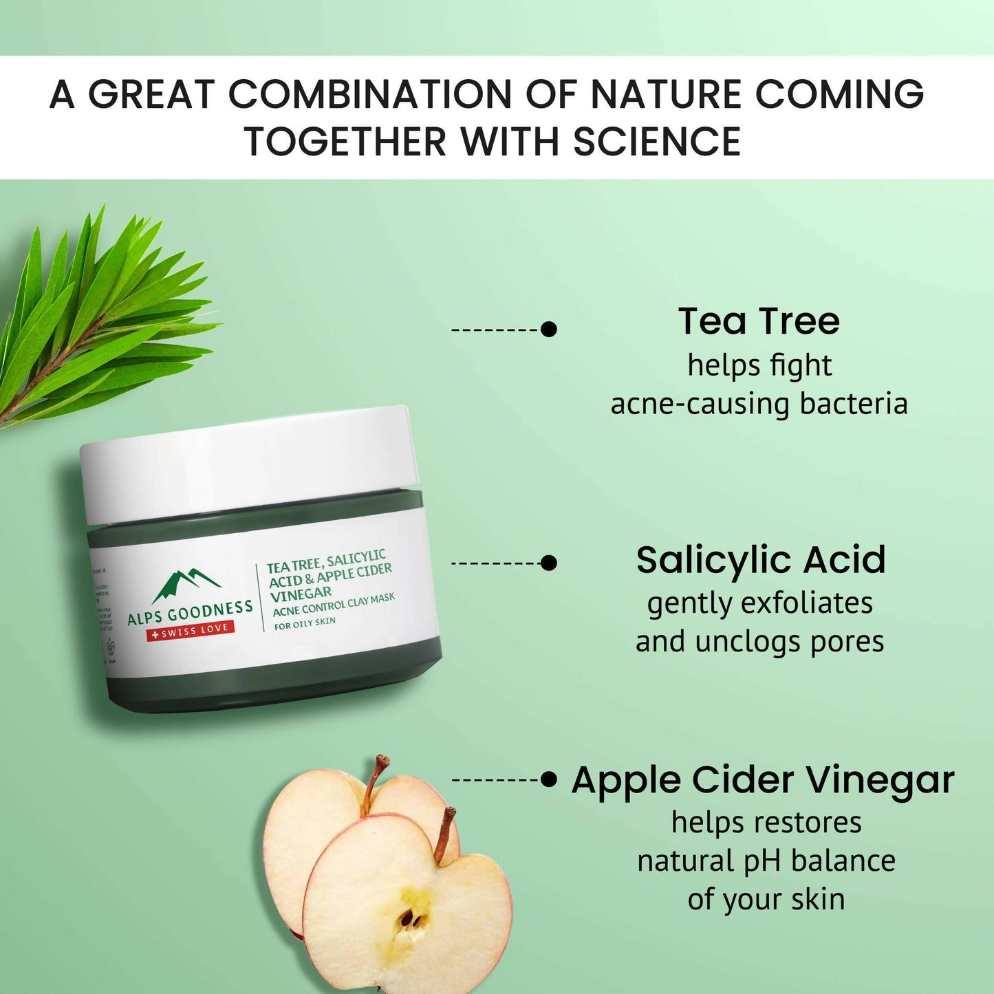 Alps Goodness Acne Control French Green Clay Mask For Oily Skin With Tea Tree, Salicylic Acid & Apple Cider Vinegar