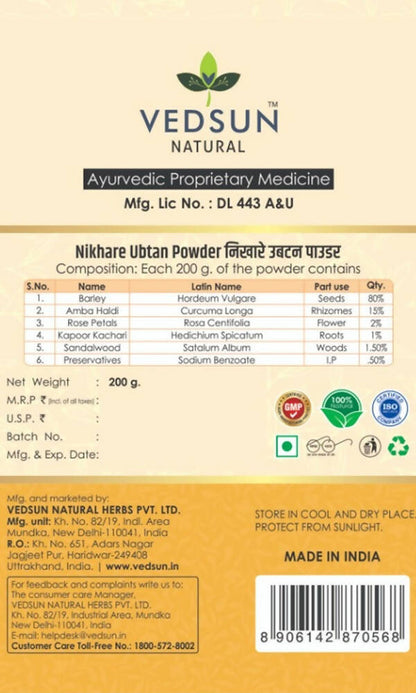 Vedsun Naturals Nikhare Ubtan Powder for Face and Skin