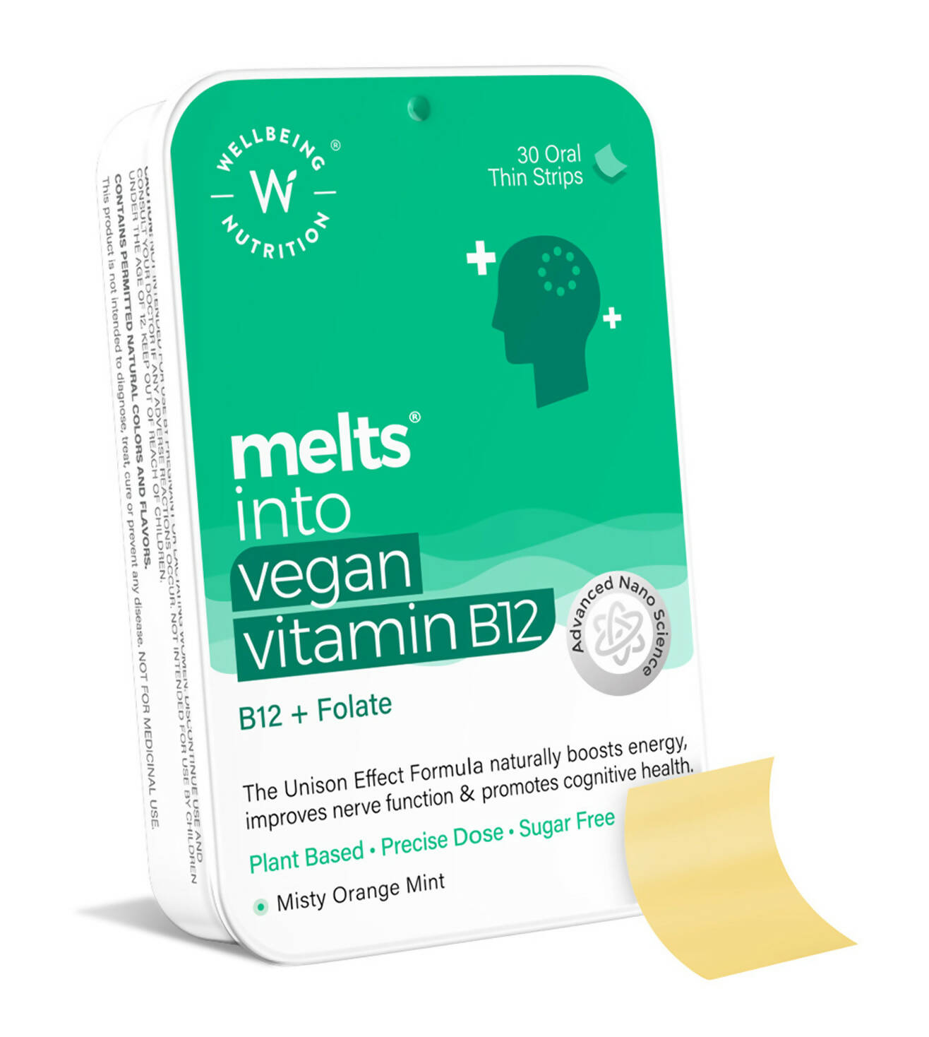 Wellbeing Nutrition Melts Vegan Vitamin B12 Thin Strips-Misty Orange Mint Flavor - BUDEN