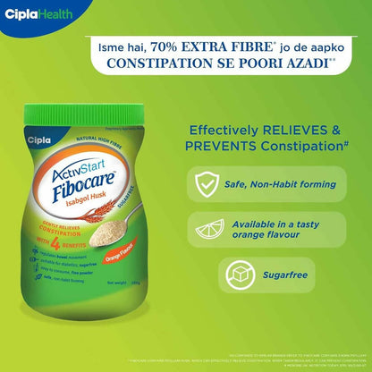 Cipla Fibocare Isabgol Husk Powder | Sugar Free - Orange Flavor