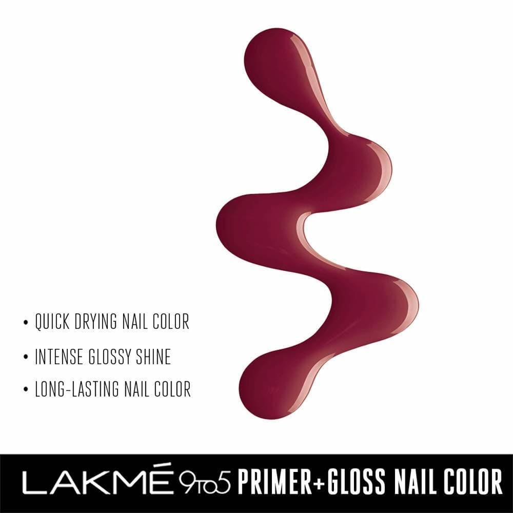 Lakme 9 to 5 Primer + Gloss Nail Colour - Red Alert