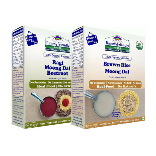 TummyFriendly Foods Certified Stage2 Ragi, Brown Rice Porridge Mixes Combo -  USA, Australia, Canada 