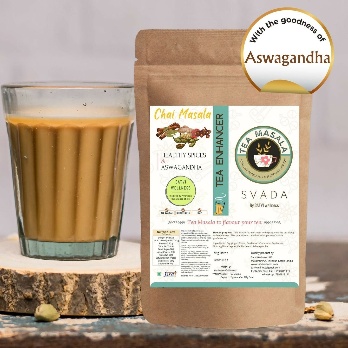 Satvi Wellness Tea masala with Ashwagandha | Ashwagandha tea mix | Satvi Tea enhancer