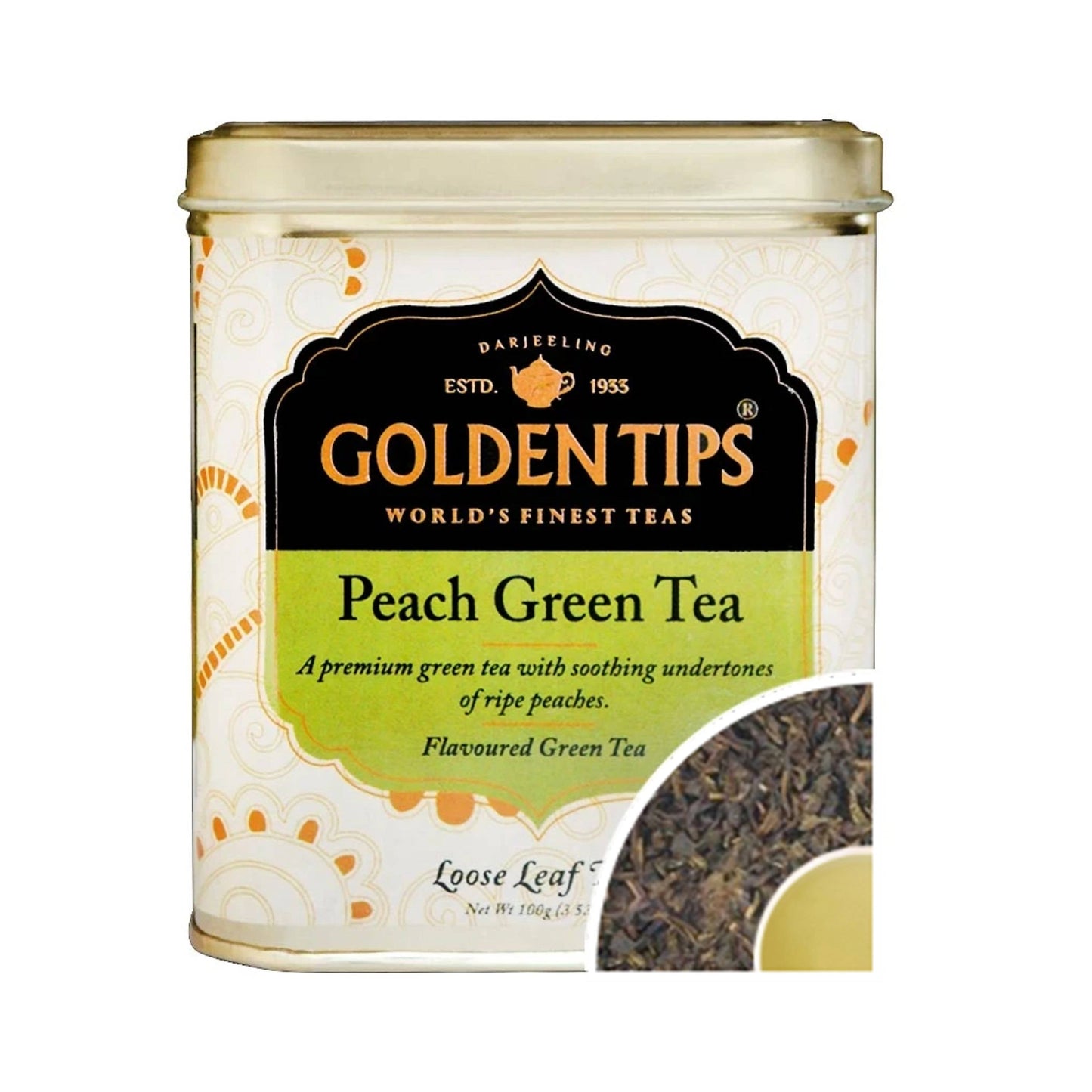 Golden Tips Peach Green Tea - Tin Can - BUDNE