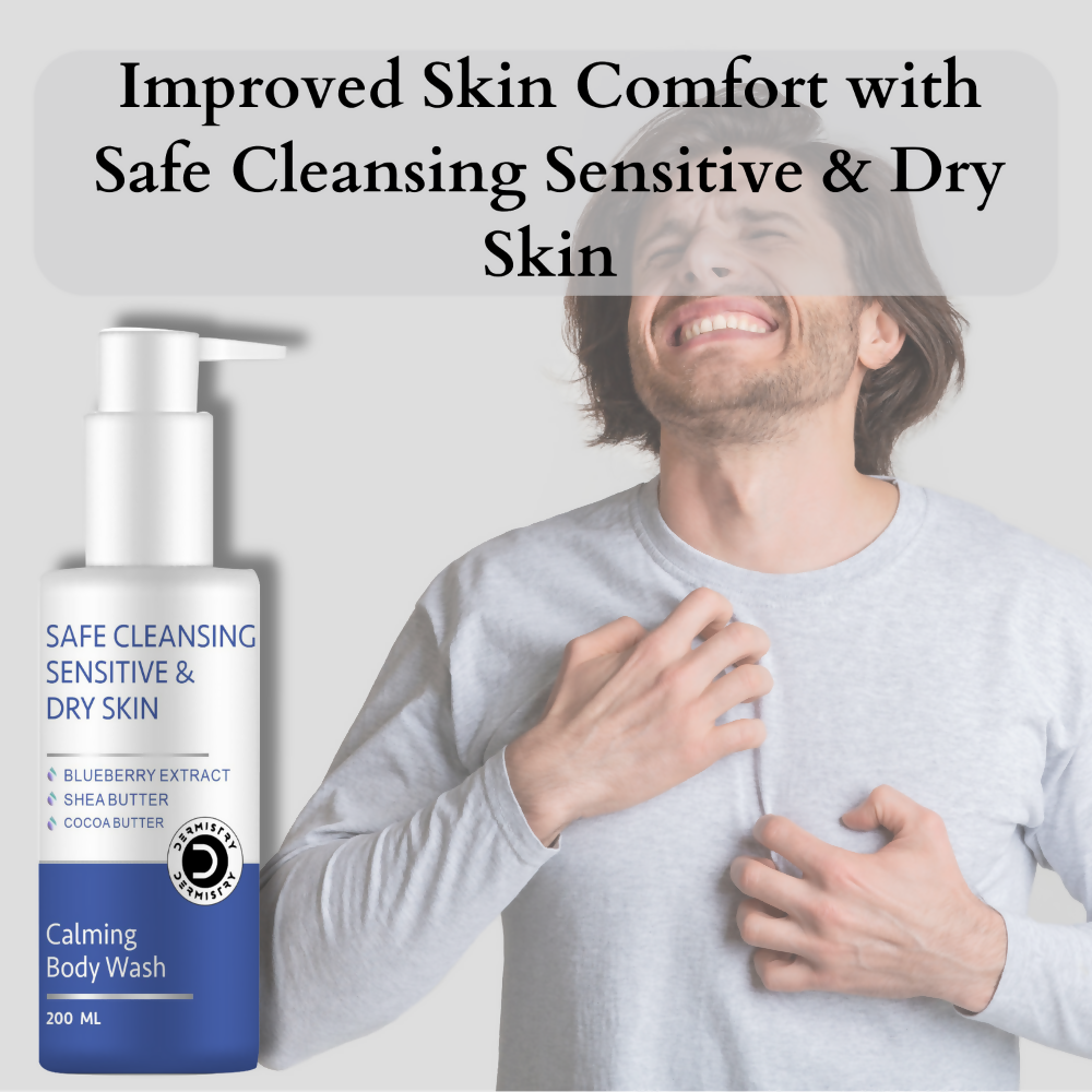 Dermistry Sensitive & Dry Skin Care Calming Soothing Body Wash Safe Soap Free Cleanser Blue Berry