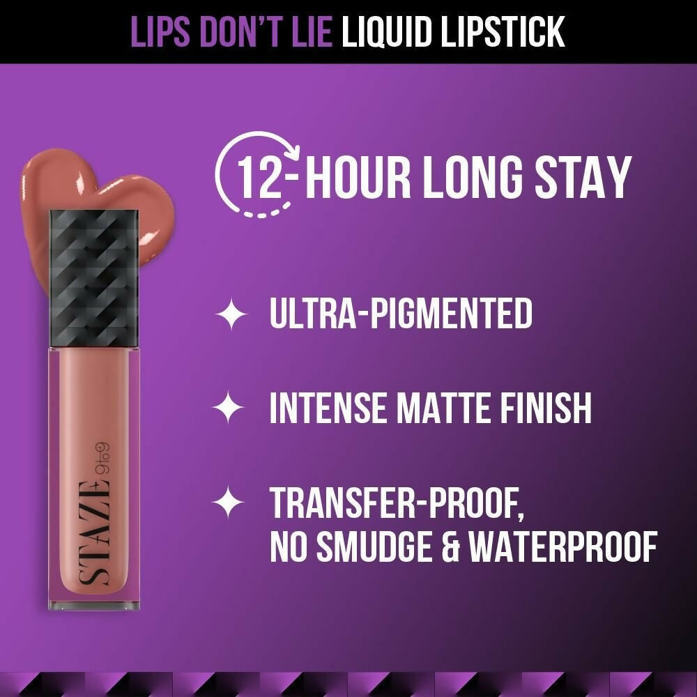 Staze 9to9 Lips Don't Lie Matte + Transferproof Liquid Lipstick - 12 Nude Spice