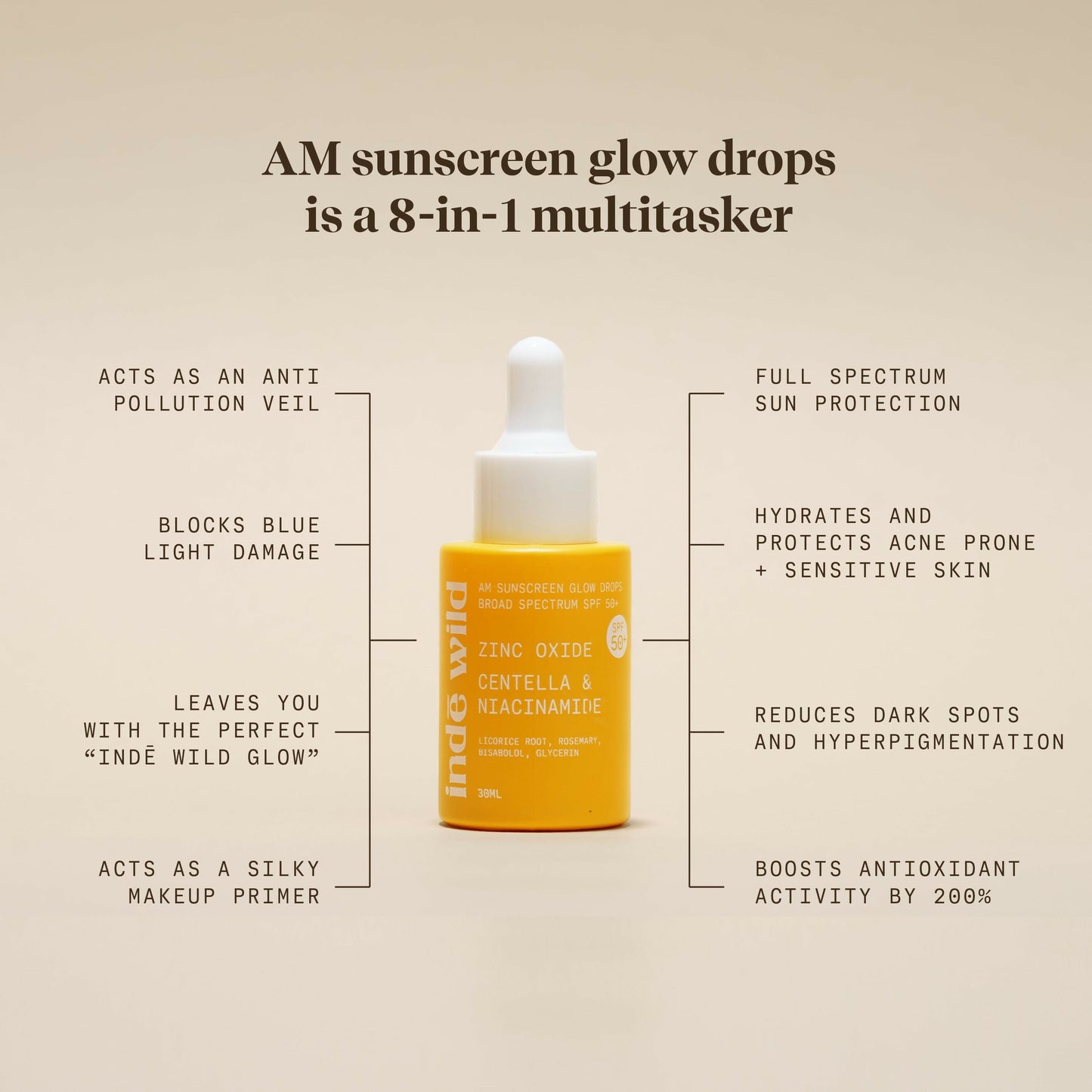 Inde Wild AM Sunscreen Glow Drops SPF 50+