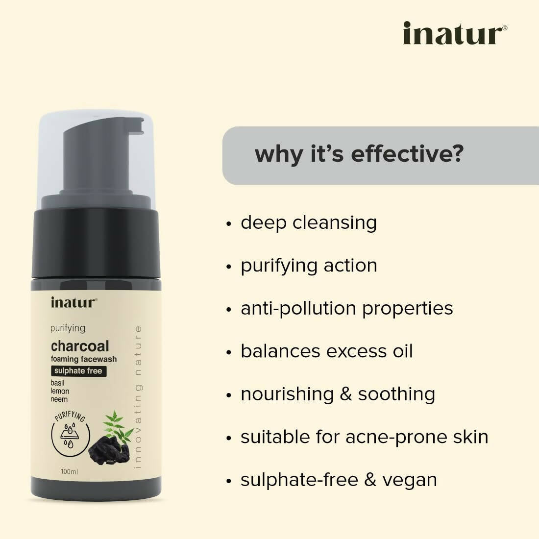 Inatur Charcoal Foaming Face Wash