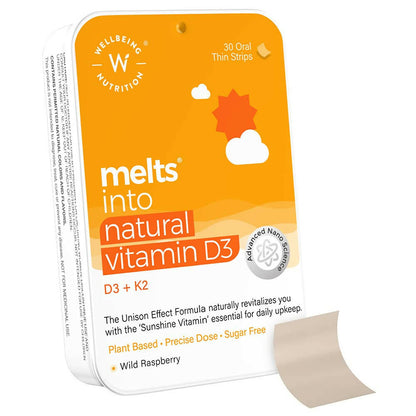 Wellbeing Nutrition Melts Natural Vitamin D3+K2 (MK-7) Oral Strips-Wild Raspberry Flavor - BUDEN