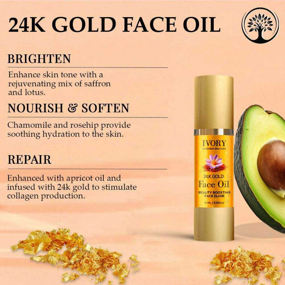 Ivory Natural 24K Gold Face Polish Oil For Luxurious Exfoliating And Rejuvenating Skincare