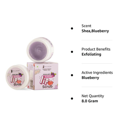 Pilgrim Spanish Lip Scrub (Blueberry) For Dark Lips, Gentle Exfoliation, Hydrated, Smooth & Soft Lips