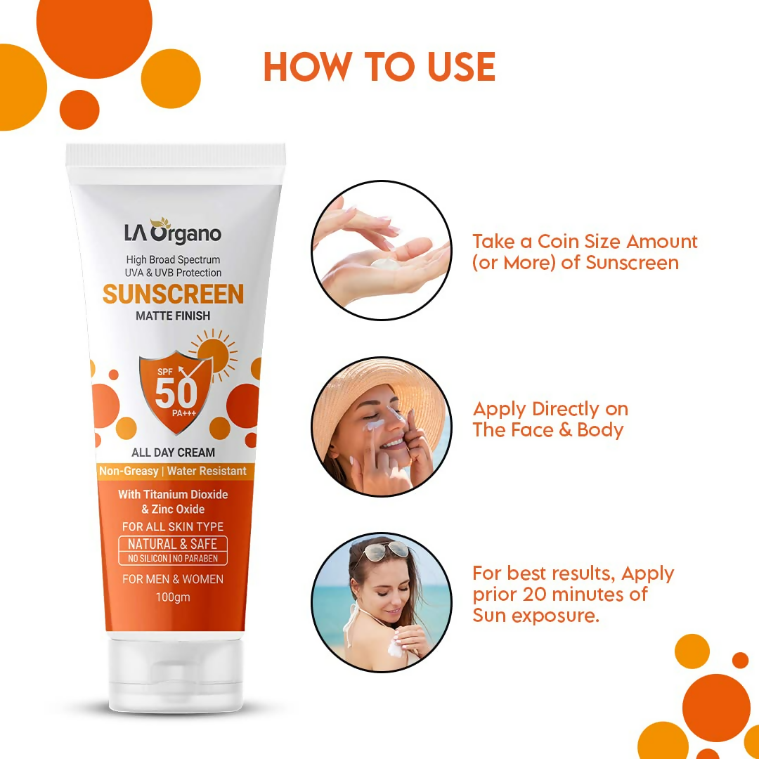 LA Organo Sunscreen Matte Finish All Day Cream SPF 50 PA+++ UVA/UVB Protection