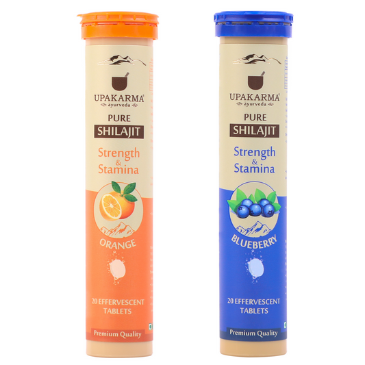 Upakarma Ayurveda Pure SJ Effervescent Tablets in 2 Unique Flavors (Orange & Blueberry) Combo - BUDEN