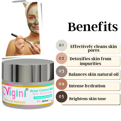 Vigini Natural Actives Anti Acne Clay Face Pack Mask with Marine Algae for Men Women