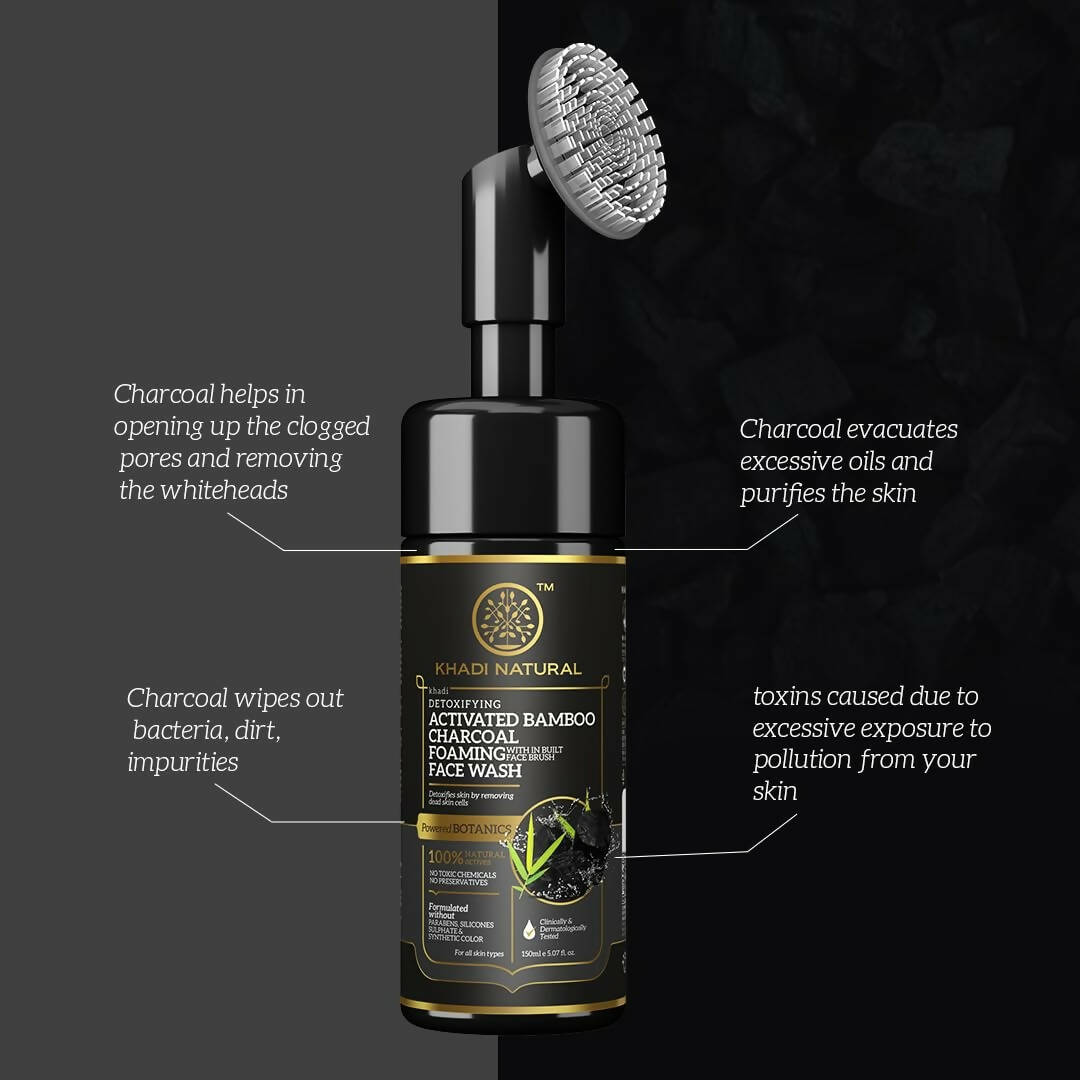 Khadi Natural Activated Bamboo Charcoal Foaming Face Wash With In- Built Face Brush
