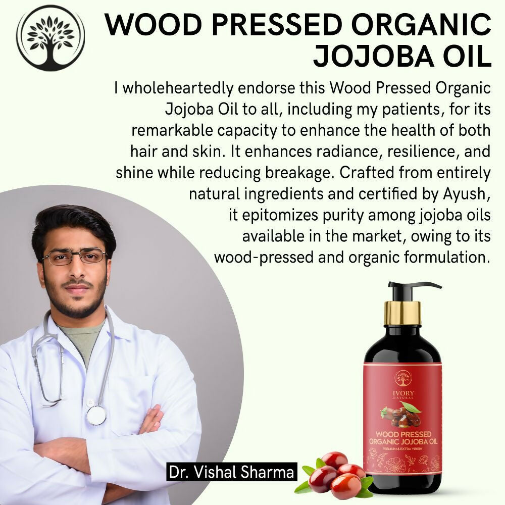 Ivory Natural Wood Pressed Organic Jojoba Oil Premium & Extra Virgin For Smooth Dry Skin, Avoid Flakiness, & Improve Skin Elasticity