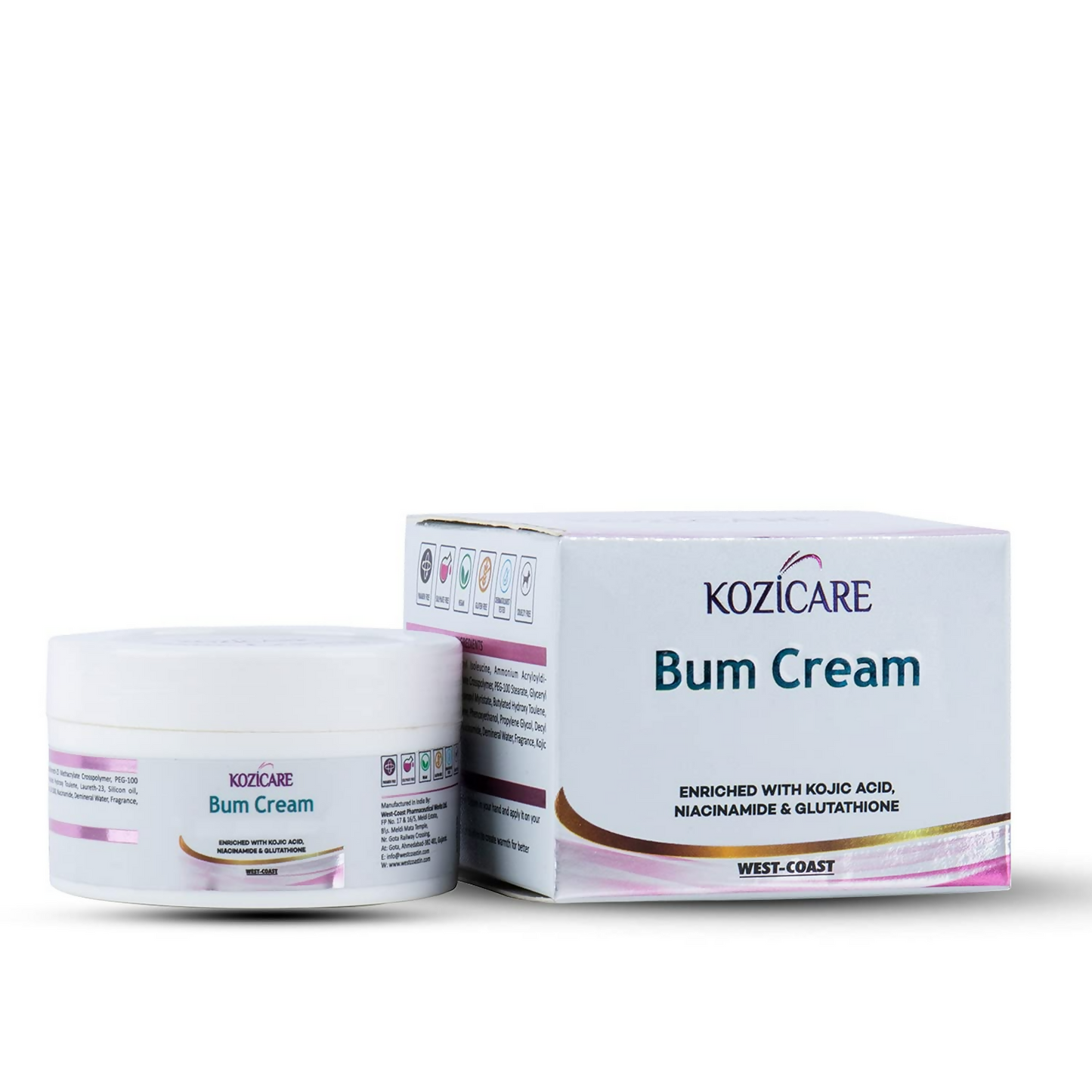 Healthvit Kozicare Bum Cream with 0.01% Glutathione, 1% Niacinamide