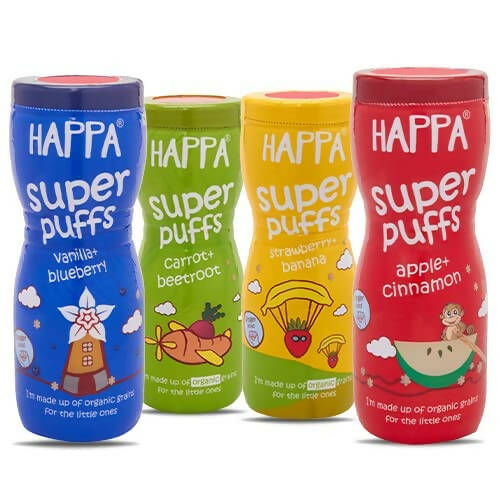 Happa Organic Multigrain Super Puffs Combo Of 4 (8 Months+) -  USA, Australia, Canada 